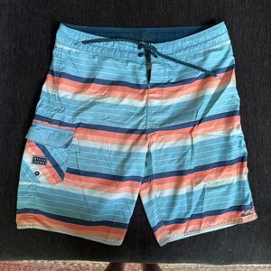 Billabong Men’s Blue/Orange Striped Large Board shorts